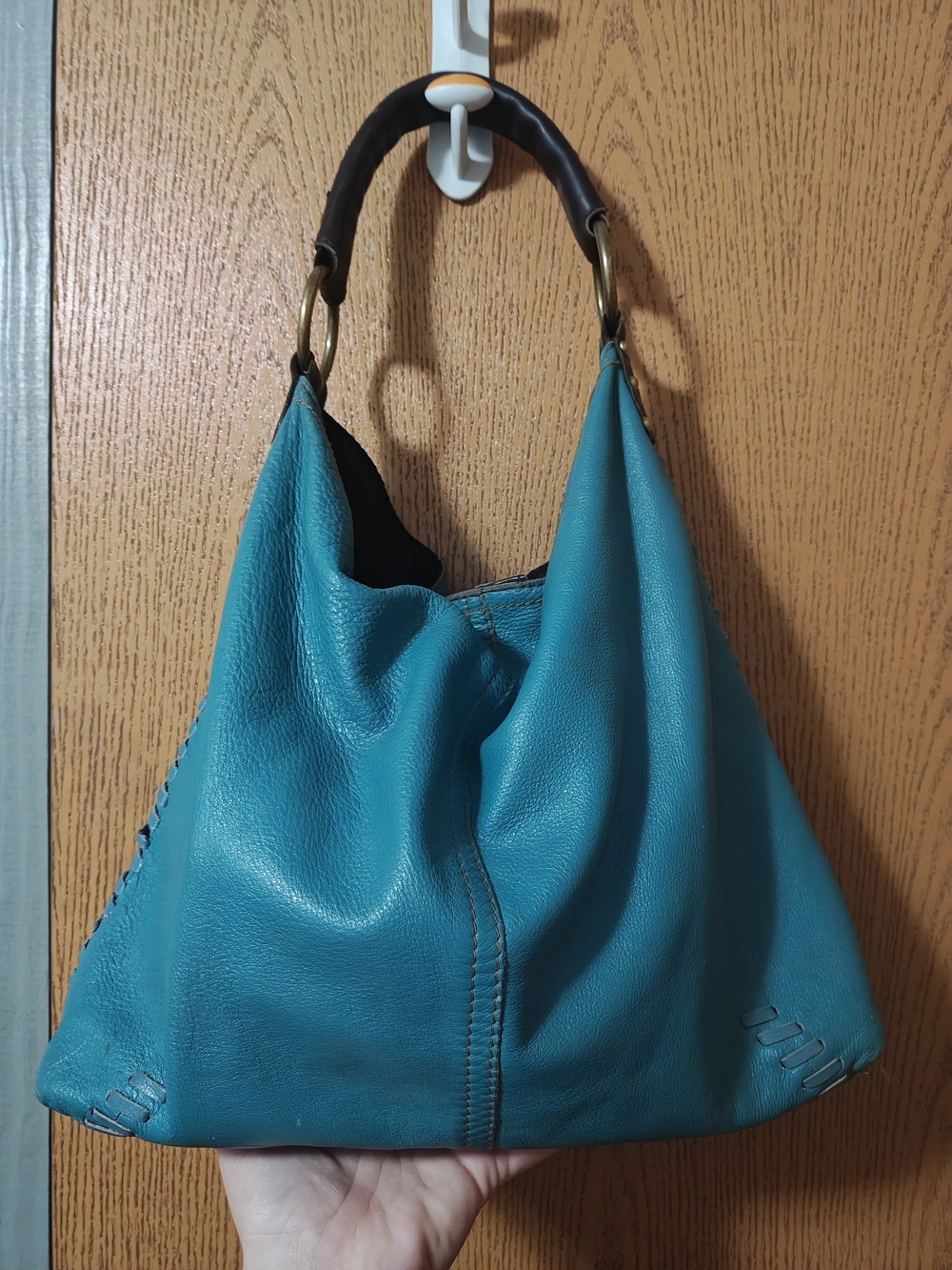 Lucky Brand Teal Leather Hobo with Black Handle